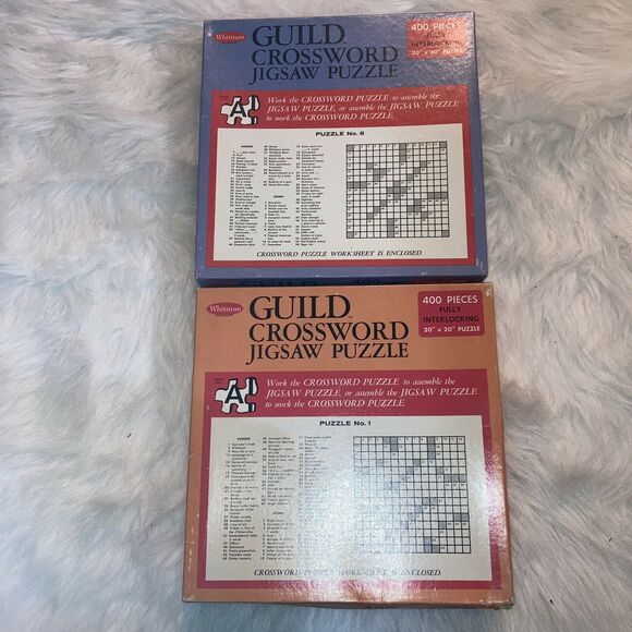 Whitman Guild Crossword Jigsaw Puzzles Vintage 400 pieces #1 & #6 Lot of 2 Games - Picture 1 of 8